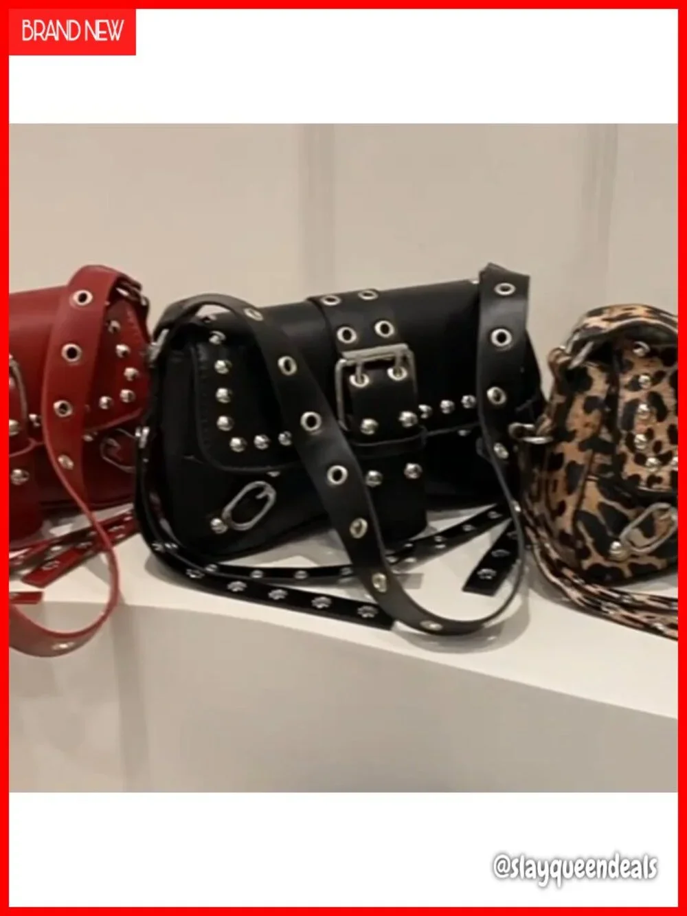 Studded Rivet Punk Shoulder Bag Y2K PU Leather Hobo Small Clutch Purse